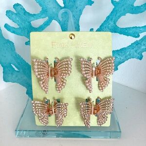 NWT BUTTERFLY METAL WITH CRYSTAL AND PEARL EMBELLISHMENTS HAIR CLIPS